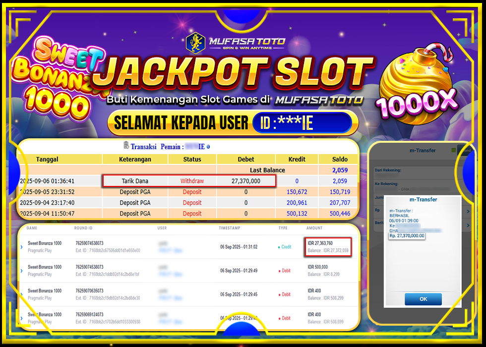 MUFASATOTO JACKPOT PRAGMATIC PLAY Rp.27.370.000|LUNAS